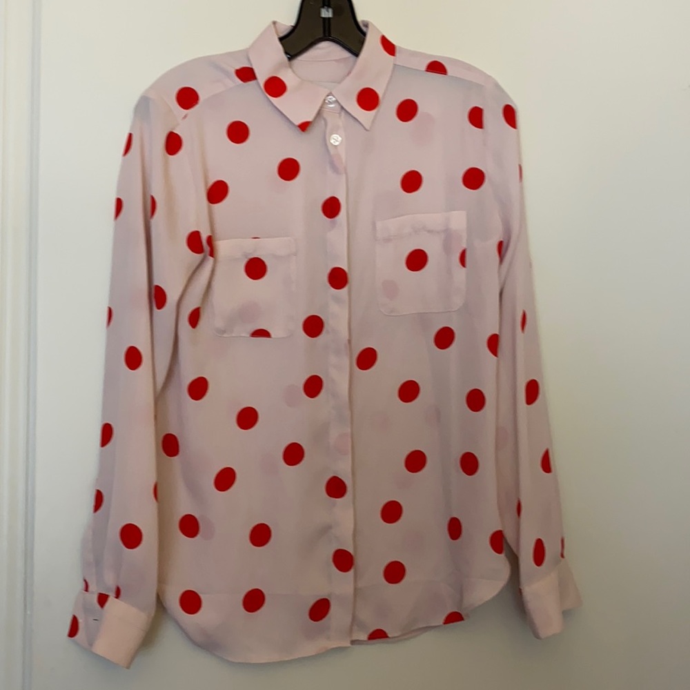 LOFT Red Polka Dot Blouse Size XS